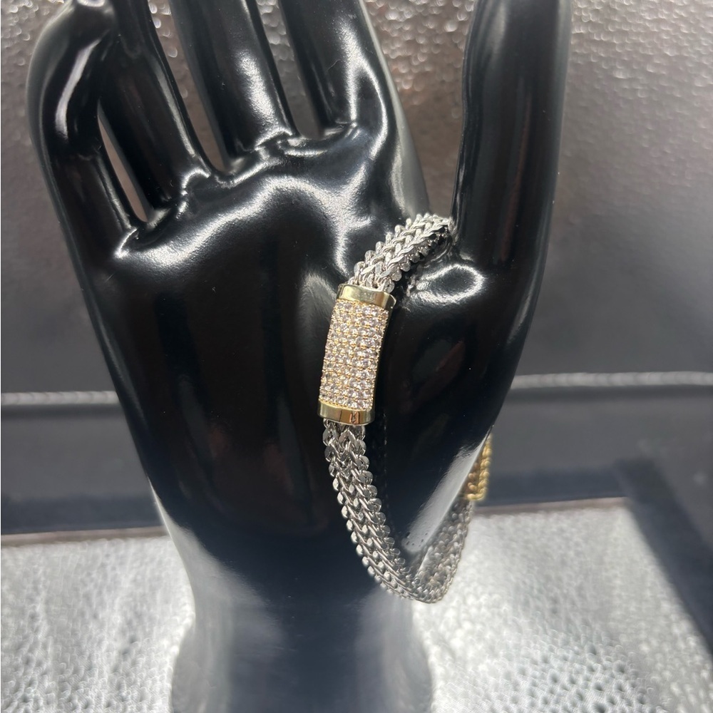 Elegant Two Tone Silver and Gold Bracelet Magnetic Clasp